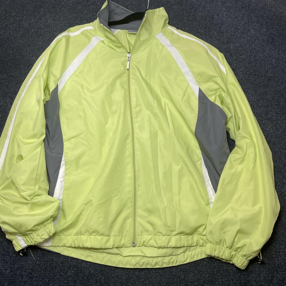 East West Jacket Womens Large Yellow Full Zip Reflective Windbreaker Running